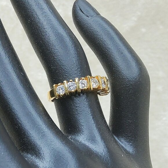 Vintage Gold-Tone Band Ring With Clear Cubic Zirconia Stamped S - Picture 2 of 4